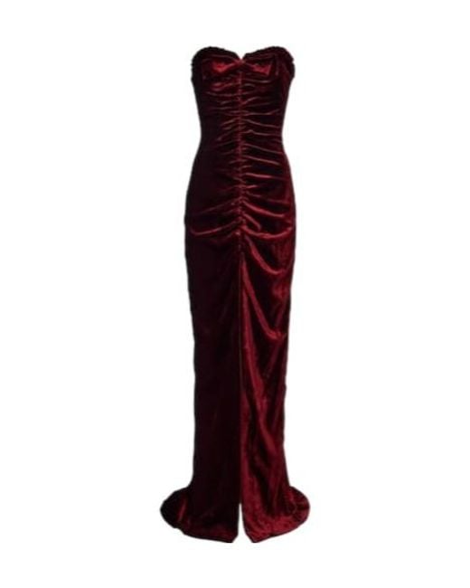 Alessandra Rich Red Bow-Knot Pleated Velvet Dress