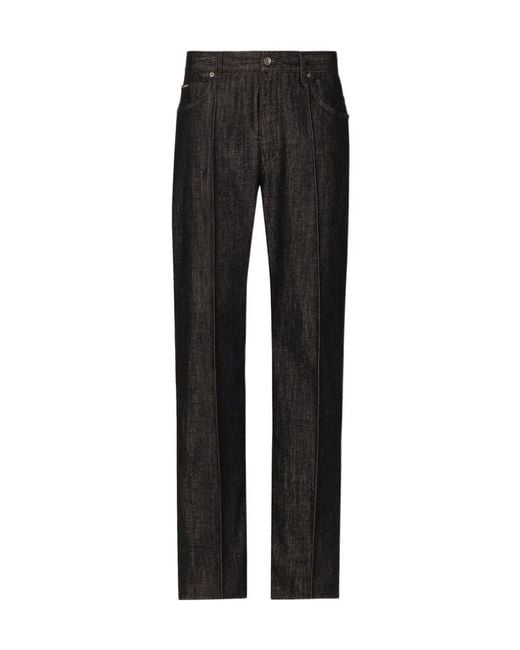 Dolce & Gabbana Black Logo Plaque Straight-Leg Jeans for men