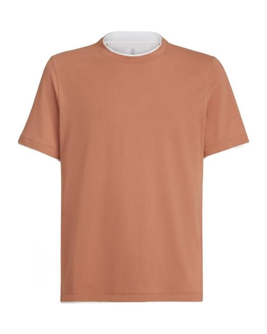 Brunello Cucinelli Brown Short Sleeved Crewneck T-Shirt for men