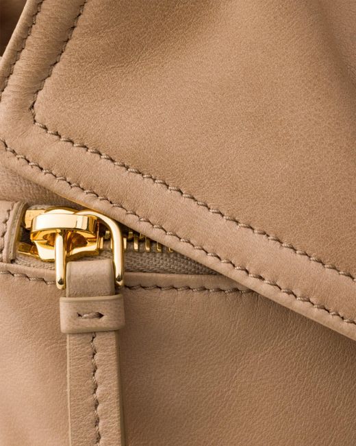 Prada Brown Explore Medium Nappa Leather Shoulder Bag With Flap
