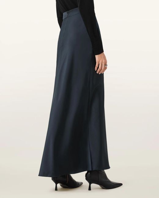 AllSaints Blue Alexia Ruched Maxi Skirt