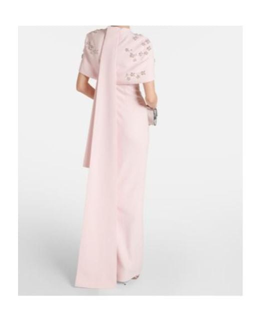 Safiyaa Pink Embellished Caped Crêpe Gown