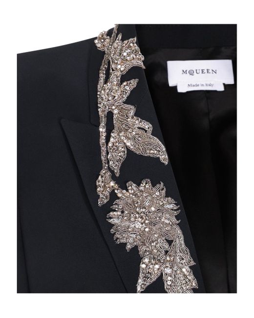 McQueen Black Single Breasted Embellished Blazer