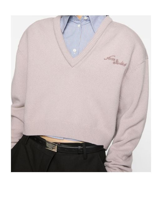 Acne Multicolor Logo Embroidered V-Neck Knitted Jumper