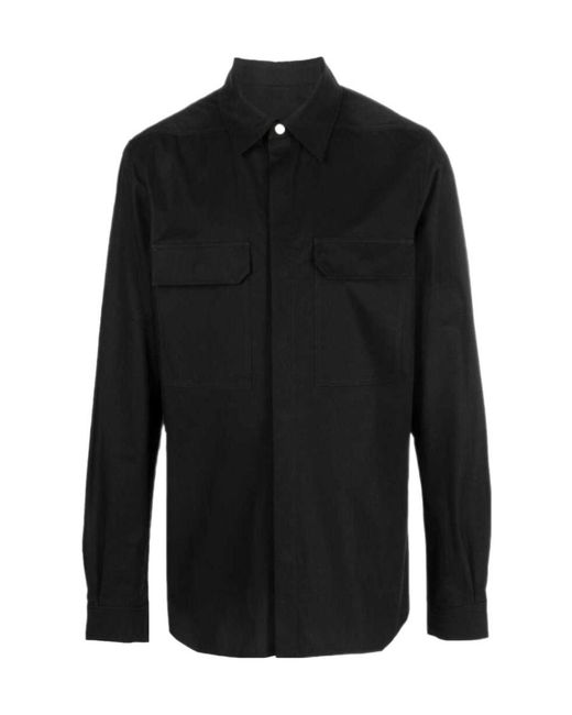 Rick Owens Black Long-Sleeve Cotton Shirt for men