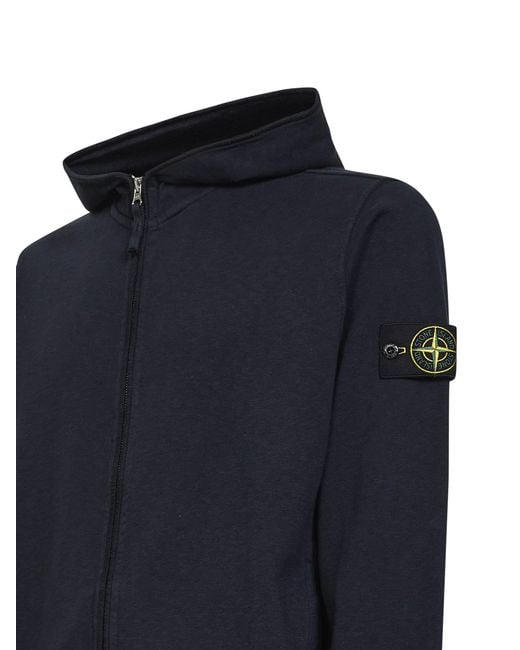 Stone Island Blue Logo Patch Zipped Hoodie for men