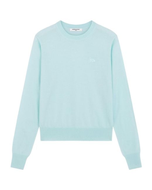 Maison Kitsuné Blue Round-Collar Long-Sleeve Hoodie
