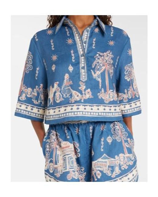 ALÉMAIS Blue Acacia Printed Cropped Linen Shirt