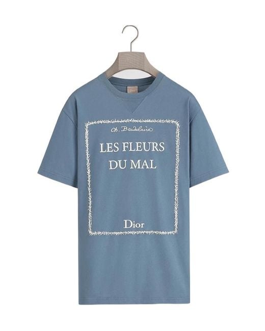 Dior Blue Homme Book Cover Embroidery Relaxed Fit T-Shirt for men