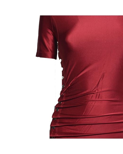 Rabanne Red Ruched Short-Sleeve Dress