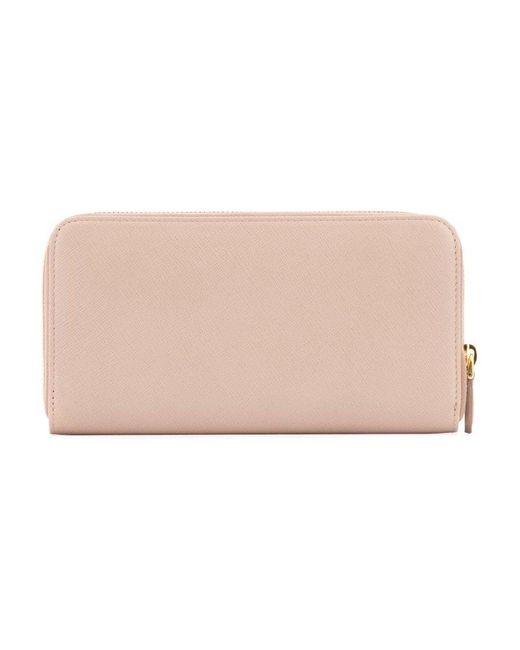 Prada Pink Logo Plaque Zip-Around Wallet