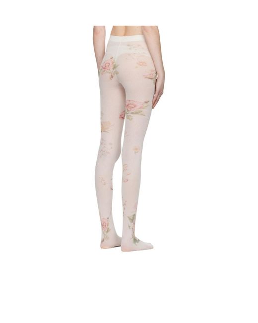 OPEN YY White Floral Pantyhose