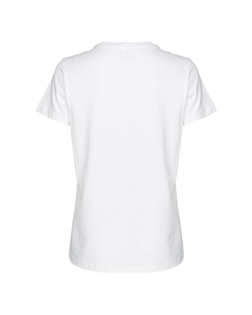 Pinko White Logo Embroidered Crewneck T-Shirt