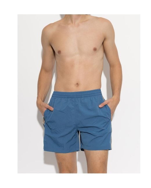Burberry Blue Checked Trim Swim Shorts for men