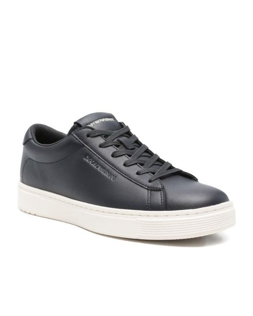 Emporio Armani Blue Round Toe Lace-Up Sneakers for men