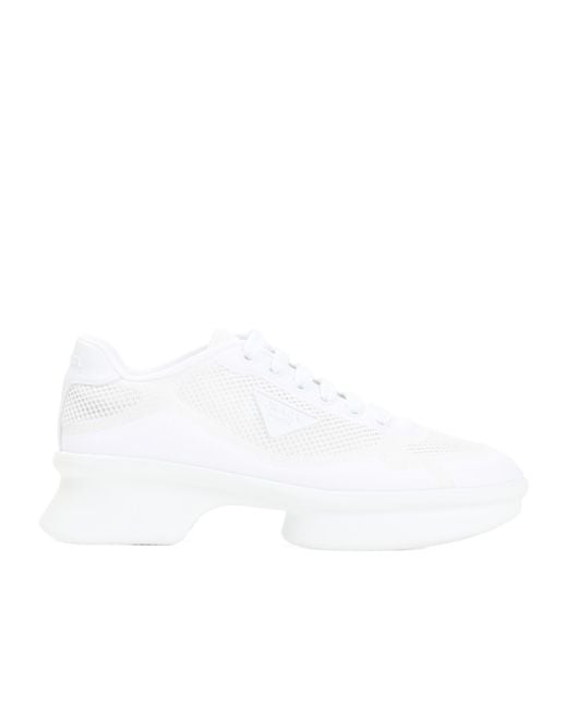 Prada White Logo Detailed Lace-Up Sneakers