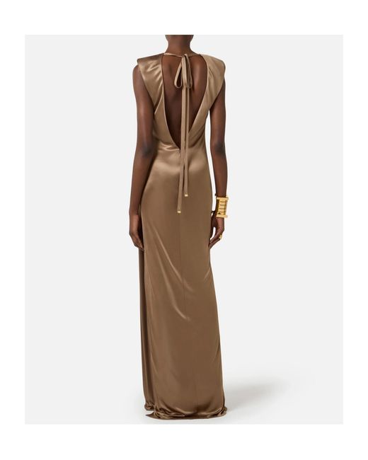 Elisabetta Franchi Brown Open Back Sleeveless Carpet Dress