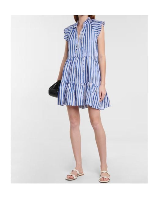 Veronica Beard Blue Striped Printed Dress