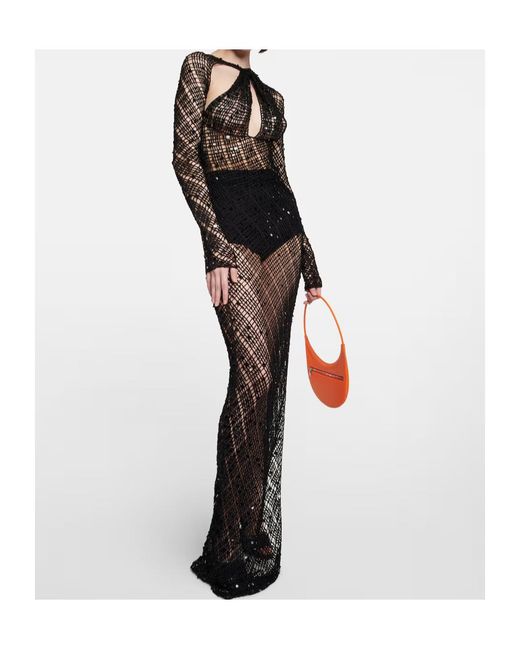 Coperni Black Shimmery Decorative Crochet Dress