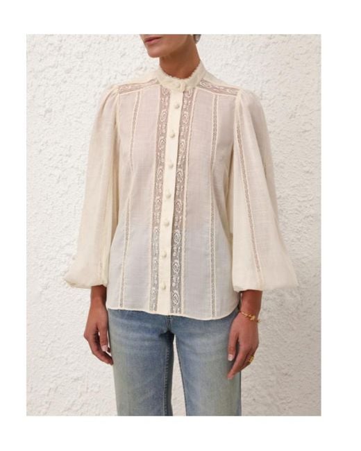 Zimmermann Natural Halliday Lace-Trim Cotton Shirt