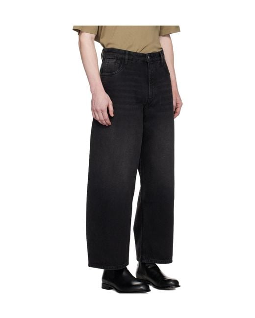 Studio Nicholson Black Logo Patch Cropped Wide-Leg Jeans for men