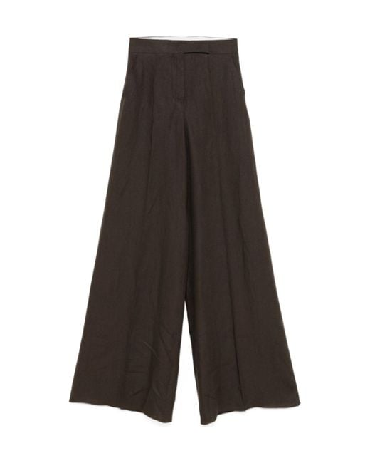 Max Mara Gray Sequoia Pleat Detailed Wide-Leg Trousers