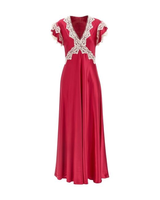 Alberta Ferretti Red Satin And Lace Dress