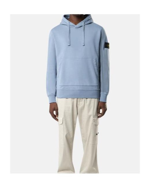 Stone Island Blue Logo Patch Drawstring Hoodie for men