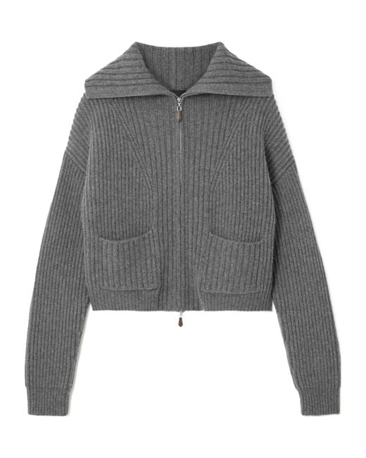 arch4 Gray Nara Ribbed Cashmere Zip-Up Cardigan