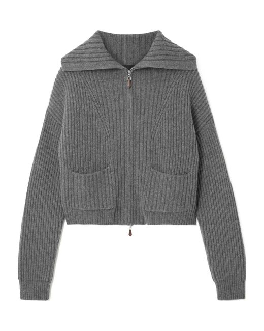 arch4 Gray Nara Ribbed Cashmere Zip-Up Cardigan