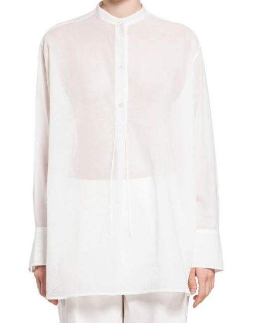 Totême  White Totême Stand Collar Long-Sleeve Top
