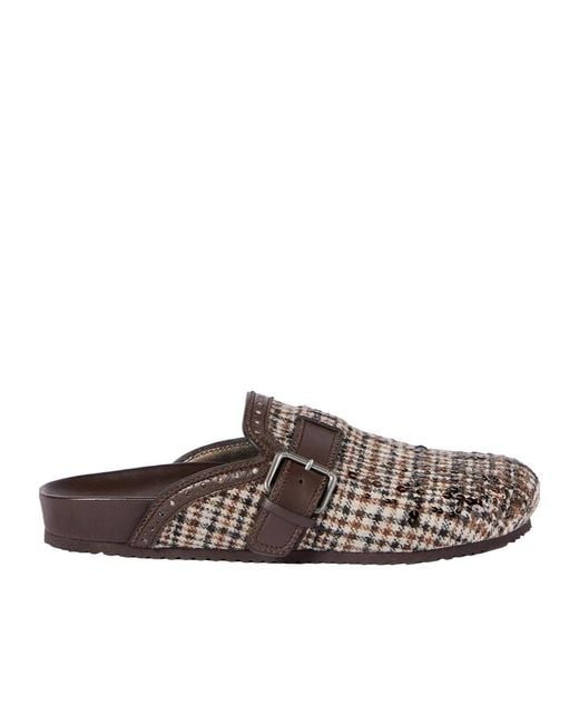 Brunello Cucinelli Brown Water-Resistant Alpaca And Wool Check Slippers With Dazzling Dégradé Embroidery