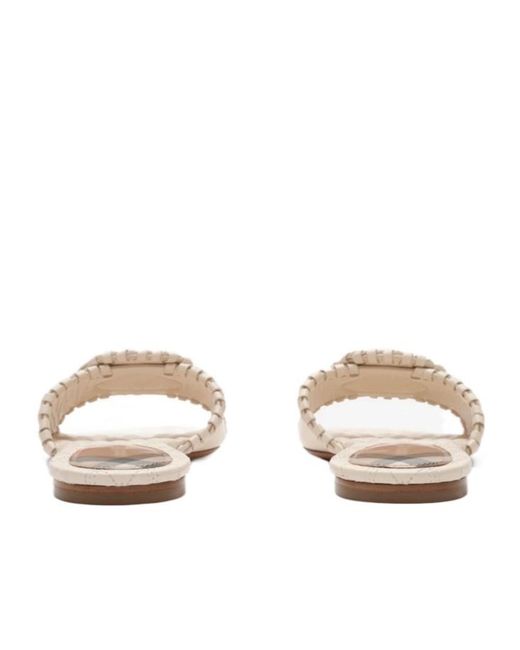 Burberry White Leather Knight Stamp Slides