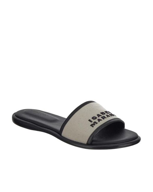 Isabel Marant White Logo-Embroidered Slip-On Sandals