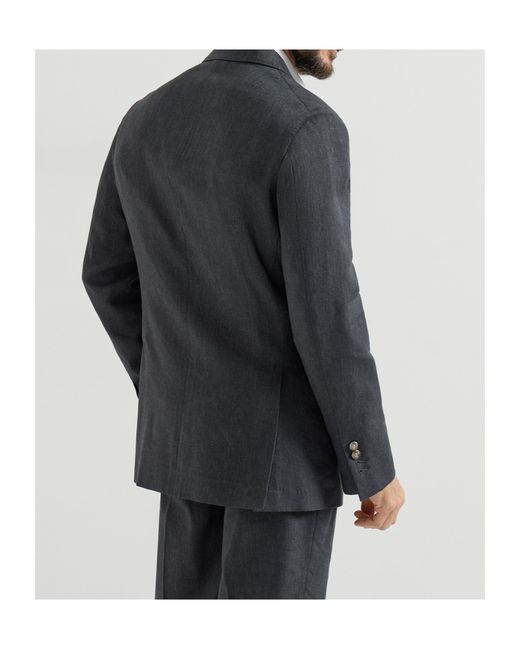 Brunello Cucinelli Blue Chevron Double-Breasted Blazer for men