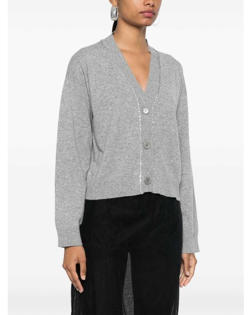 Fabiana Filippi Gray Sequin-Embellished Virgin Wool Blend Cardigan