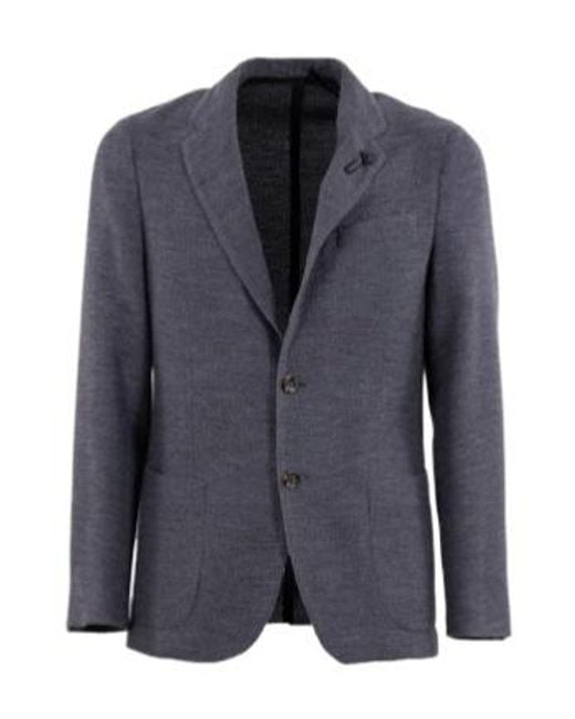 Lardini Blue Single-Breasted Logo Detailed Jacket for men