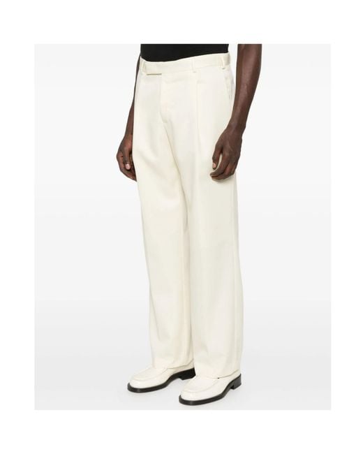 Pt Pantaloni White Pleated Wool Trousers for men