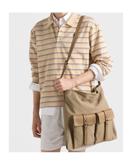 Prada Natural Route Canvas And Leather Shoulder Bag for men