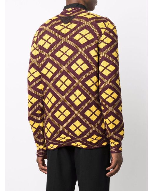 Prada Brown Geometric-Pattern Jacquard-Knit Jumper for men