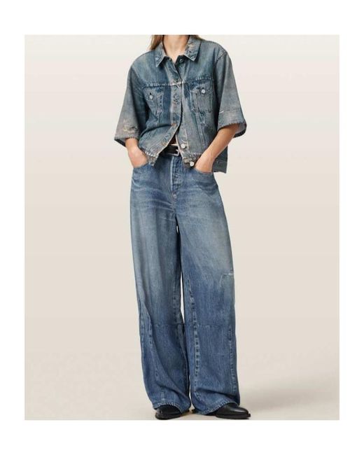 AllSaints Blue Juni Terry Short Sleeve Illusion Of Denim Shirt