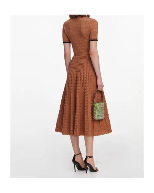 Self-Portrait Brown Belted Crochet-Knit Midi Dress