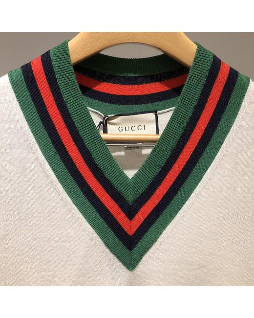 Gucci White V-Neck Knit Jumper for men