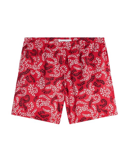Lanvin Red Elasticated Waistband Leaf Printed Swim Shorts for men
