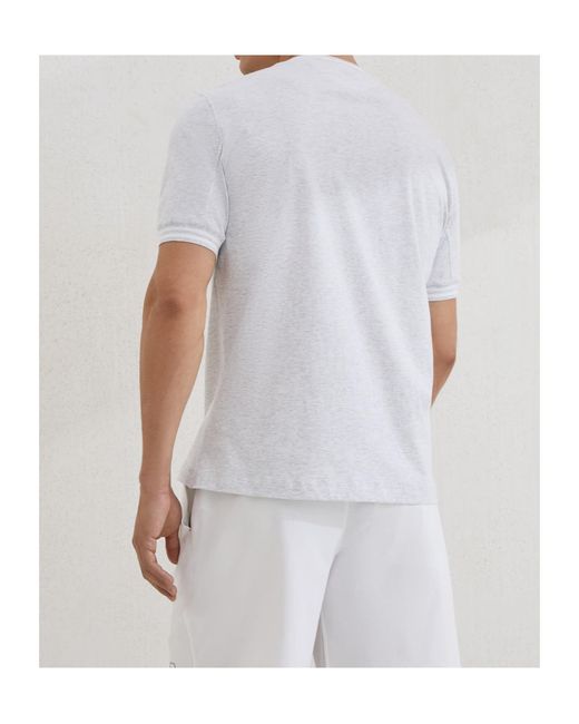 Brunello Cucinelli White Logo-Embroidered Crew-Neck T-Shirt for men