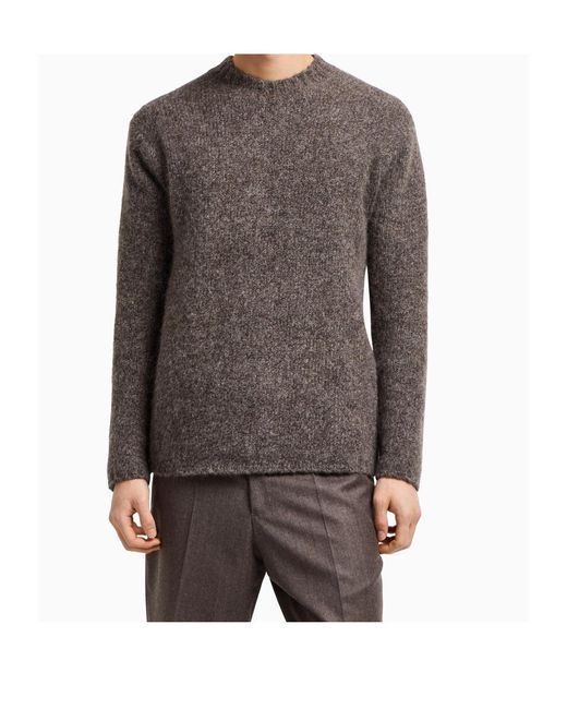 Emporio Armani Gray Crewneck Long-Sleeved Jumper for men
