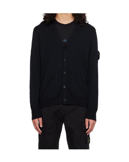 Stone Island Blue Long-Sleeve Knit Cardigan for men