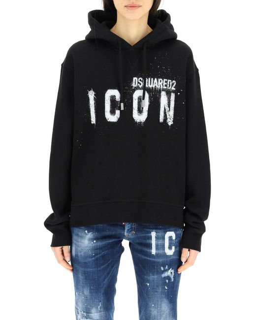 DSquared² Black Spray-Paint Icon Print Hoodie