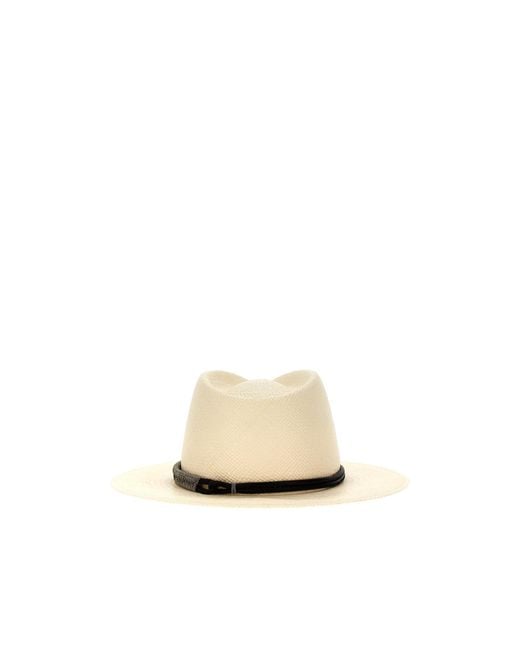 Brunello Cucinelli White Flat Brim Fedora Hat