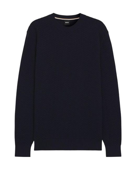 Boss Blue Boss Textured Crew Neck Knitted Sweater for men